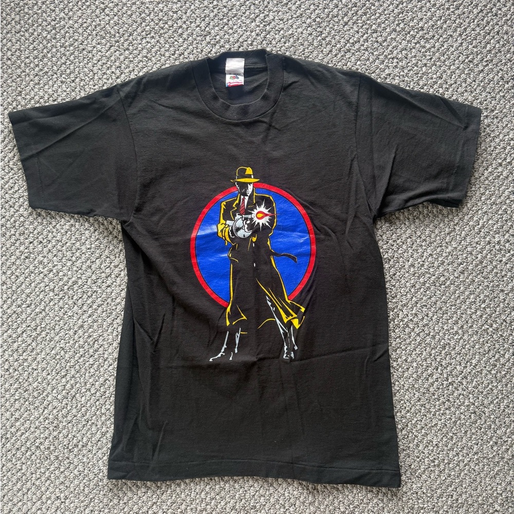 Vintage 1999 Disney Dick Tracy Logo T-Shirt Medium Black retro ‘90s